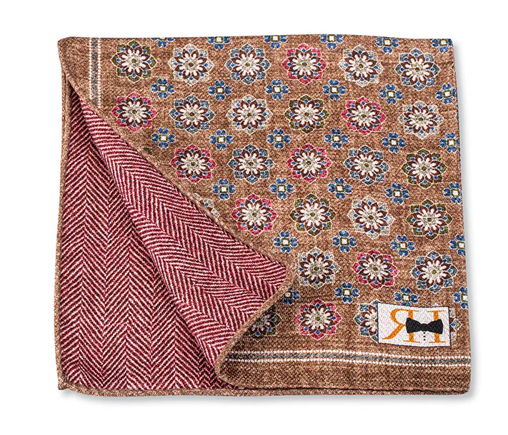 R. Hanauer Pocket Square - Tan Medallion & Herringbone