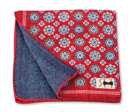 R. Hanauer Pocket Square - Red Medallion & Herringbone