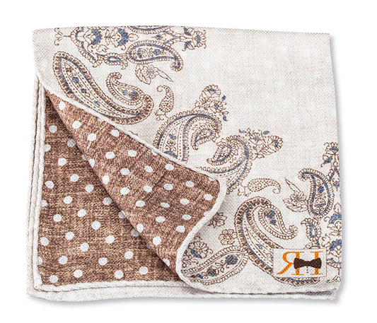 R. Hanauer Pocket Square - White Paisley & Dot