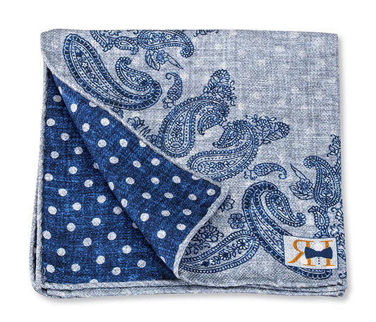 R. Hanauer Pocket Square - Gray Paisley & Dot