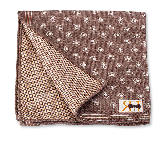 R. Hanauer Pocket Square - Brown Medallion & Geometric