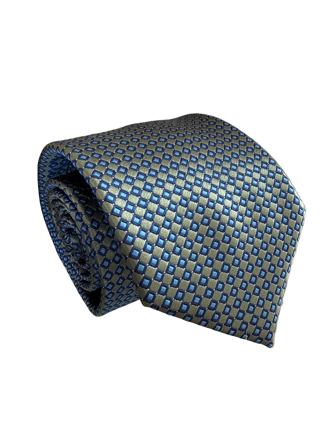 The Shirt Shop Tie- Green with Navy/Blue Squares