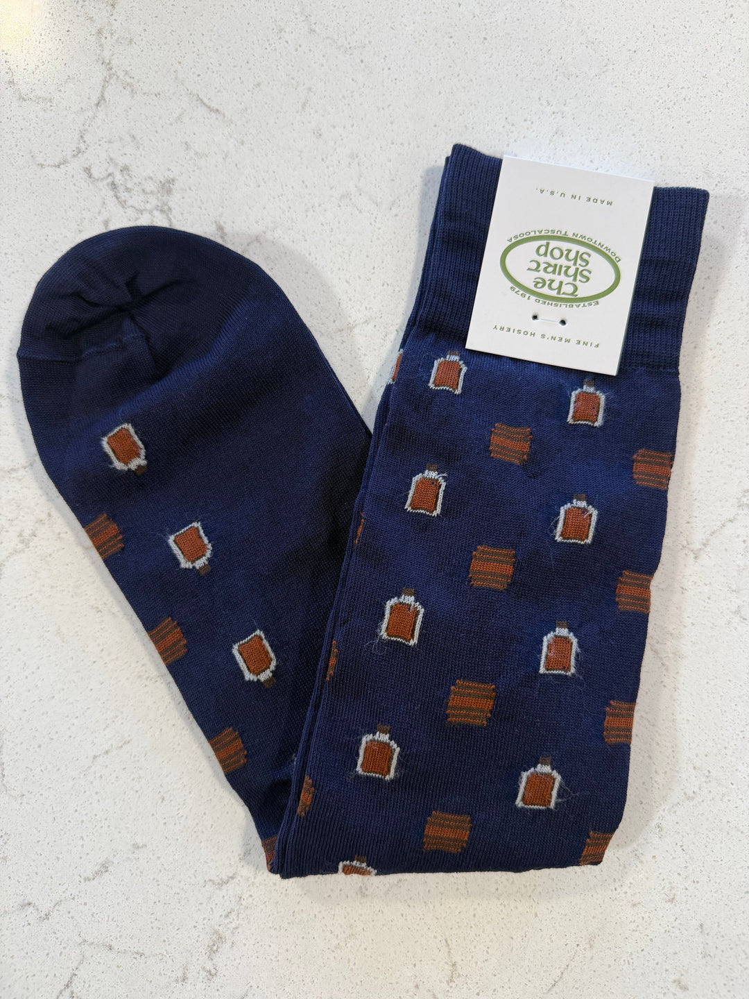The Shirt Shop Socks - Navy with Barrels & Bottles