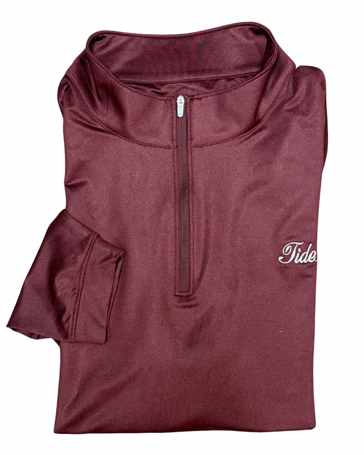 Peter Millar Perth Herringbone Performance Quarter Zip- Bordeaux (Tide Script)