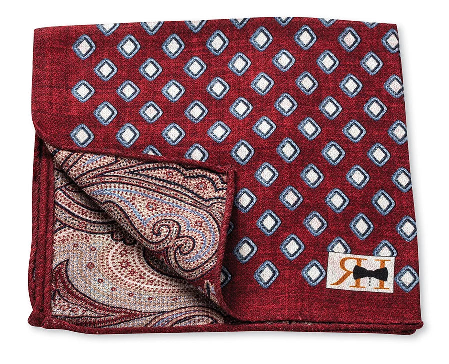 R. Hanauer Pocket Square - Red Diamond/Paisley