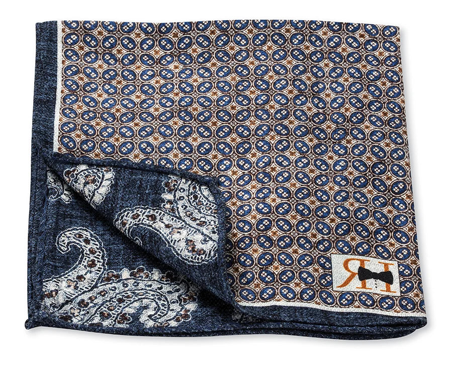 R. Hanauer Pocket Square - Navy Geometric Pine