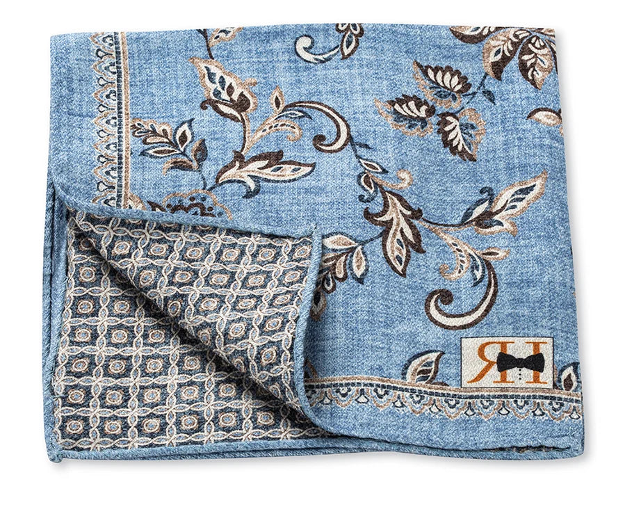 R. Hanauer Pocket Square - Light Blue Vine/Geometric