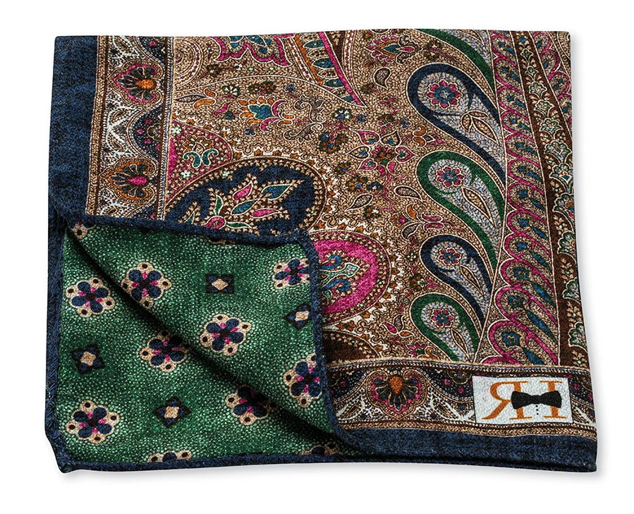 R. Hanauer Pocket Square - Navy Peacock/Foulard