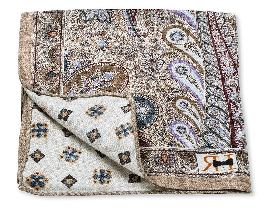 R. Hanauer Pocket Square - Taupe Peacock/Foulard