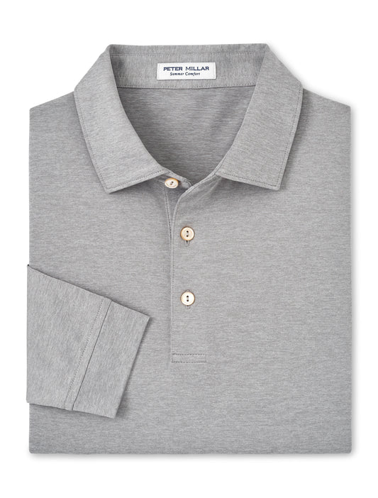Peter Millar Solid Long Sleeve Performance Jersey Polo - Gale Grey