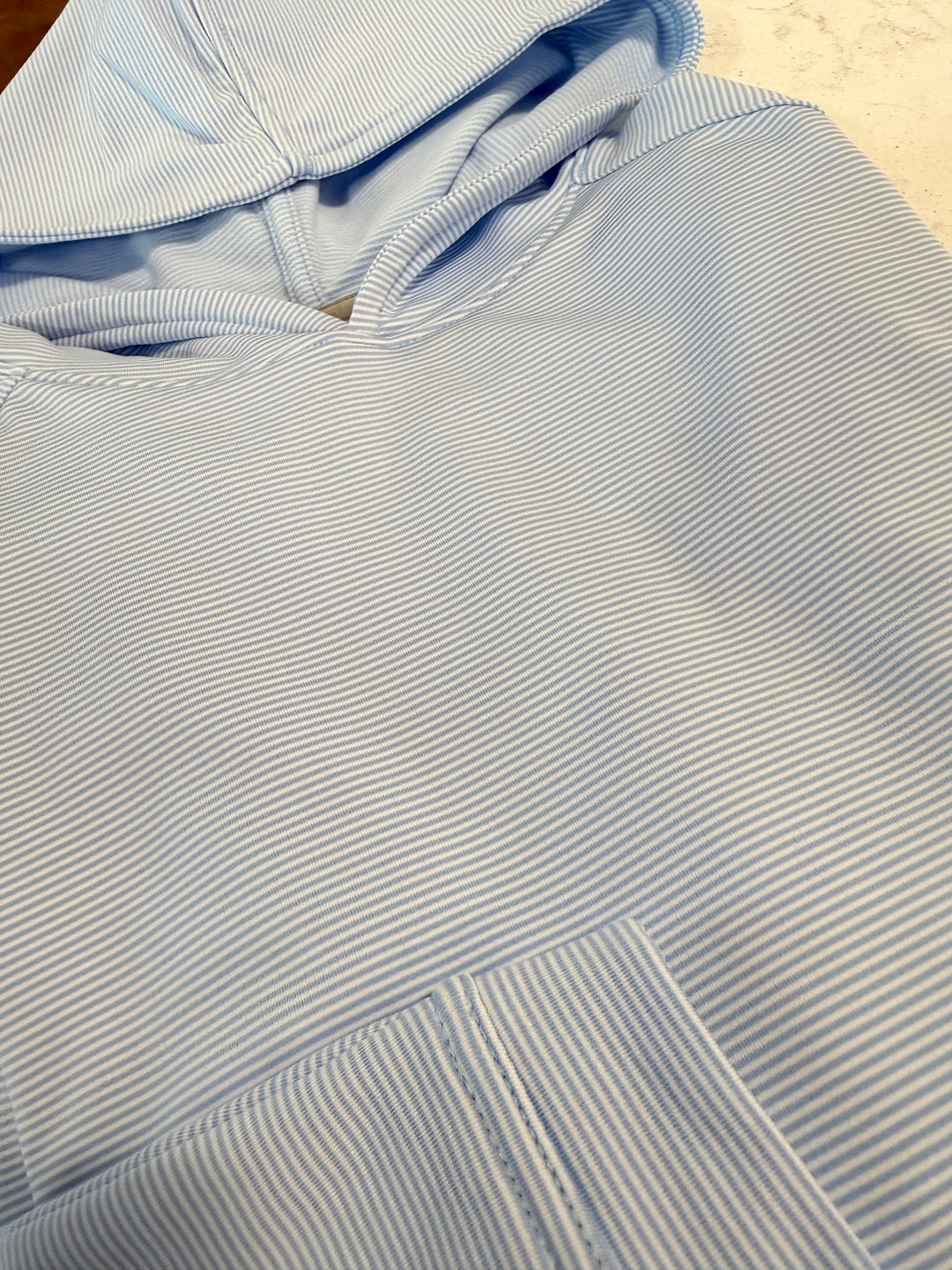 Peter Millar Pine Sugar Stripe Hoodie- Cottage Blue