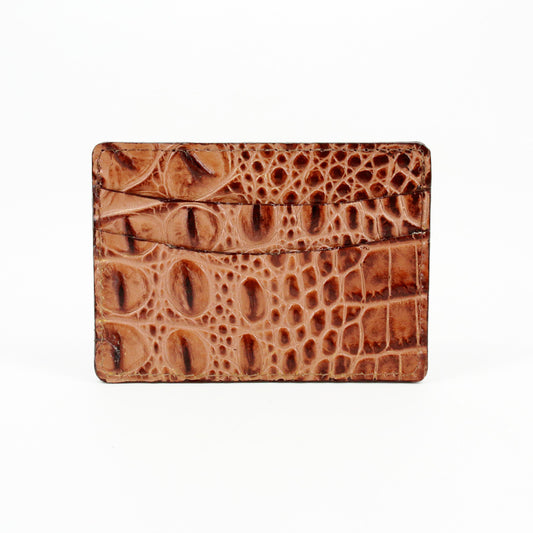 Hornback Croc Embossed Calfskin Leather Billfold Wallet - Brown