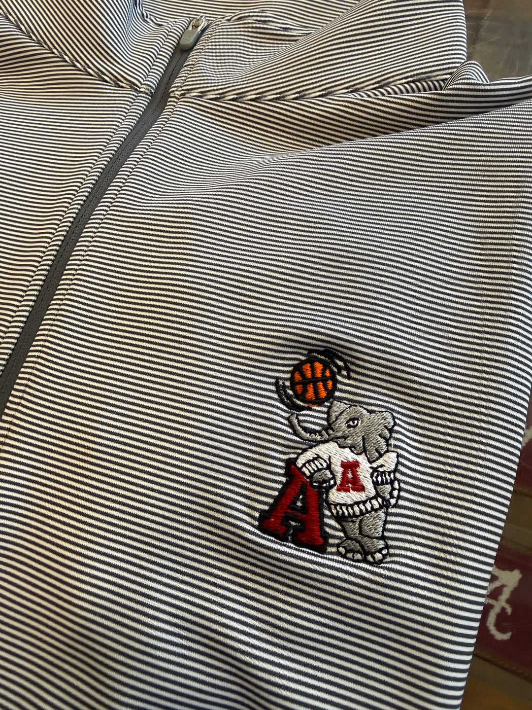 Peter Millar Mini Stripe Perth Quarter Zip- Iron (Big AL Basketball)