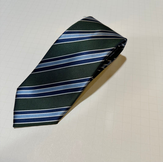 The Shirt Shop Tie - Green with Navy/White/Blue Stripes