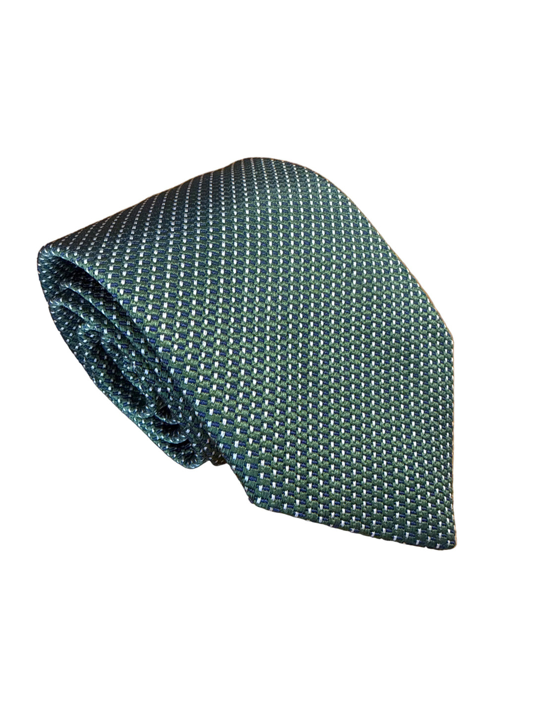 David Donahue Tie- Green and Navy Woven Pattern