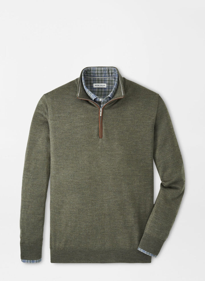 Peter Millar Autumn Crest Suede Trim Quarter Zip- Basil