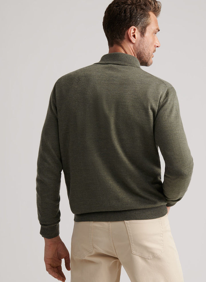 Peter Millar Autumn Crest Suede Trim Quarter Zip- Basil