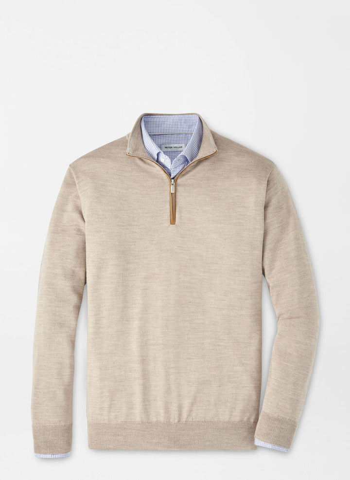 Peter Millar Autumn Crest Suede Trim Quarter Zip- Light Elm