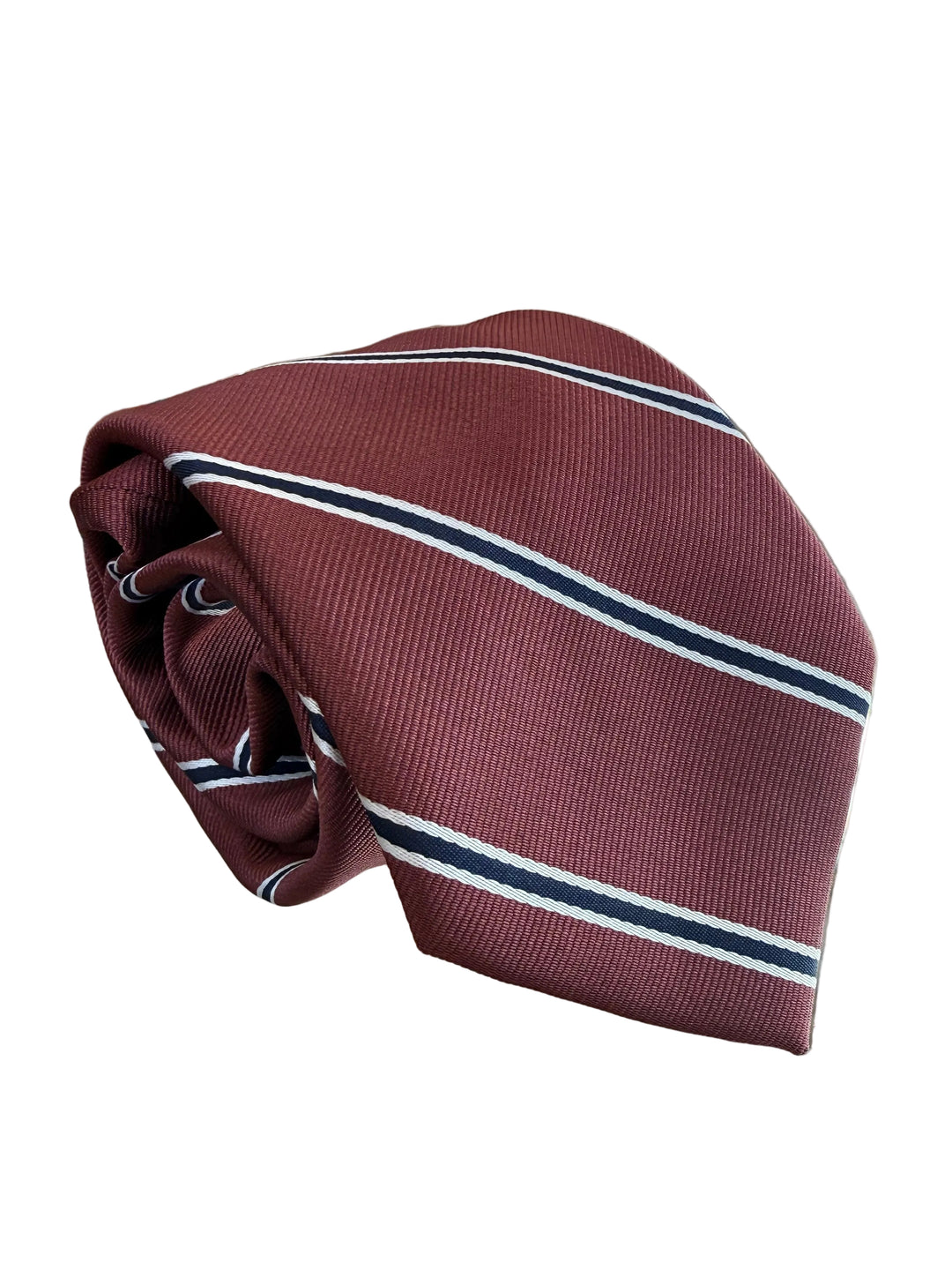 The Shirt Shop Tie- Maroon with Silver/Navy Stripes