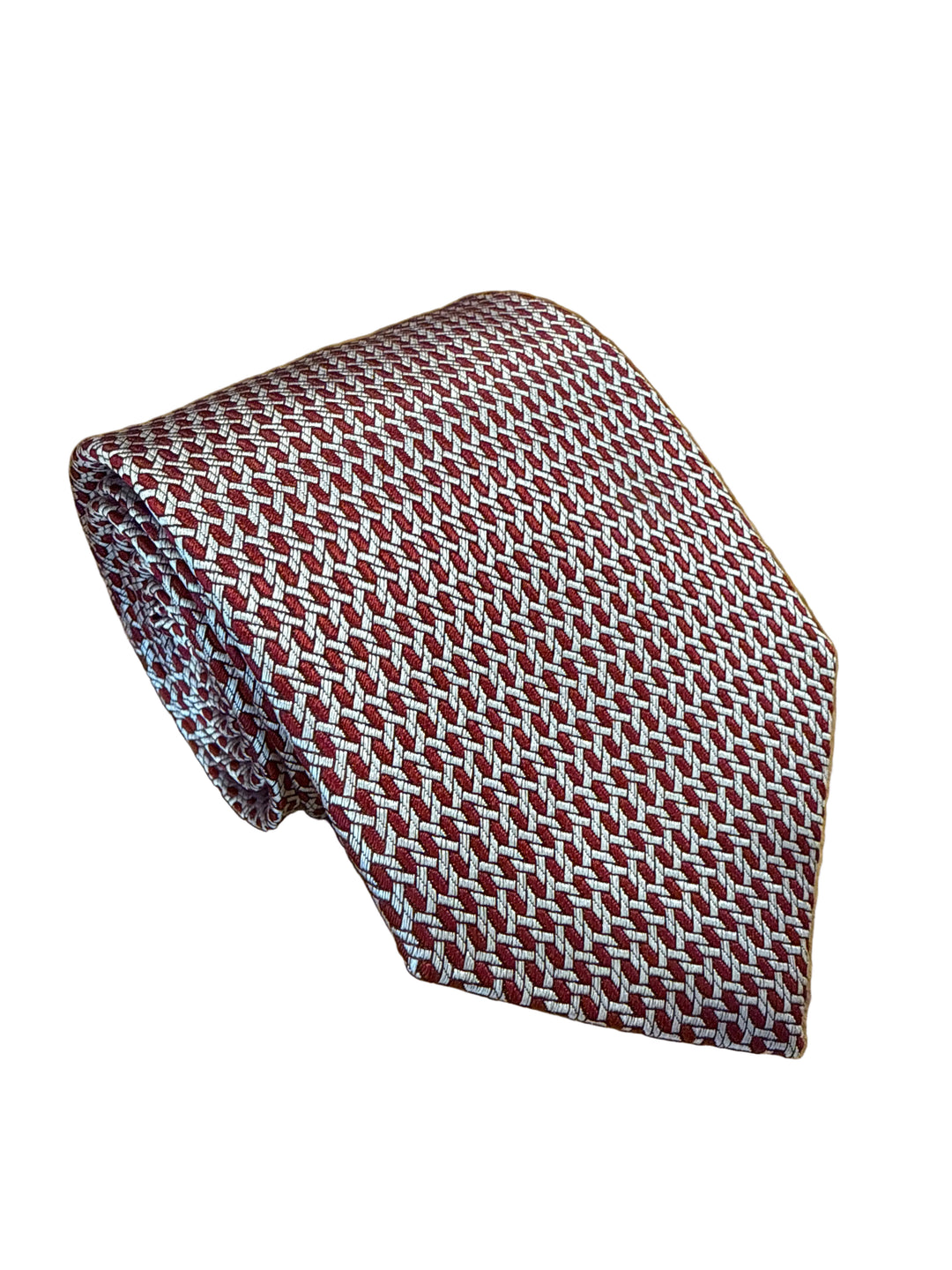 David Donahue Tie- Merlot and Silver Basketweave Pattern