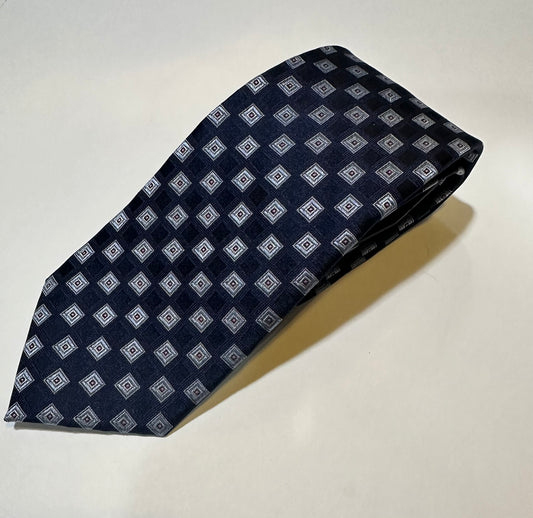 The Shirt Shop Tie - Navy with Light Blue Square Medallion