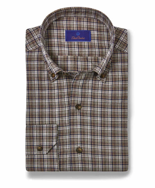 David Donahue Charcoal Plaid Casual Button Down