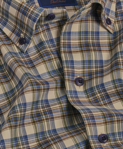 David Donahue Olive Plaid Casual Button Down