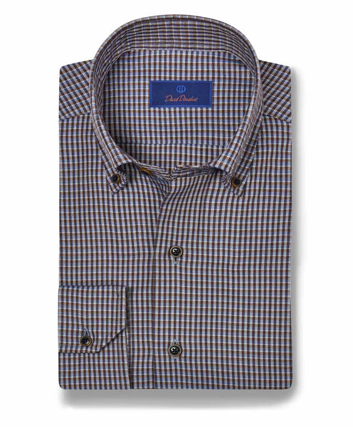 David Donahue Blue and Chocolate Casual Button Down