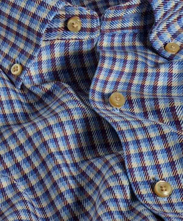 David Donahue Blue/Merlot Melange Check Sport Shirt