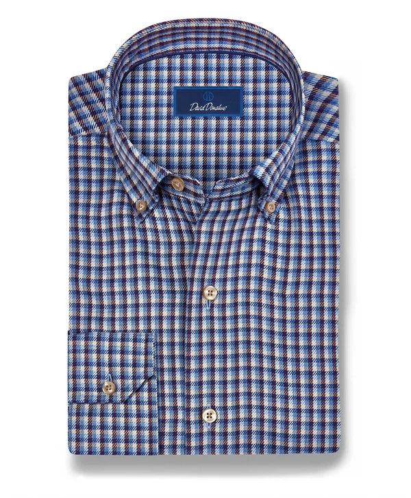 David Donahue Blue/Merlot Melange Check Sport Shirt