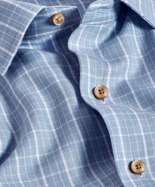 David Donahue Sky Cotton-Cashmere Herringbone Check Sport Shirt