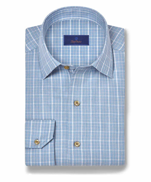 David Donahue Sky Cotton-Cashmere Herringbone Check Sport Shirt
