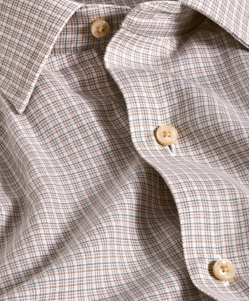 David Donahue Dune Cotton-Cashmere Micro Check Sport Shirt