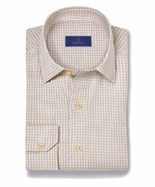 David Donahue Dune Cotton-Cashmere Micro Check Sport Shirt