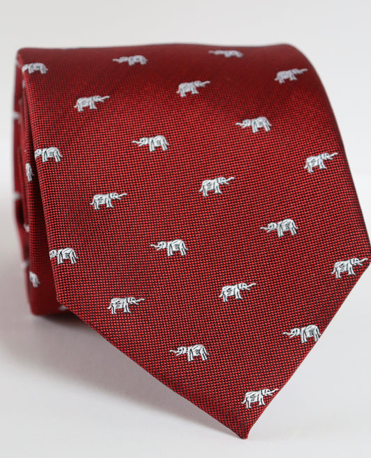 The Shirt Shop Tall Tie - Crimson w/ Silver Elephants