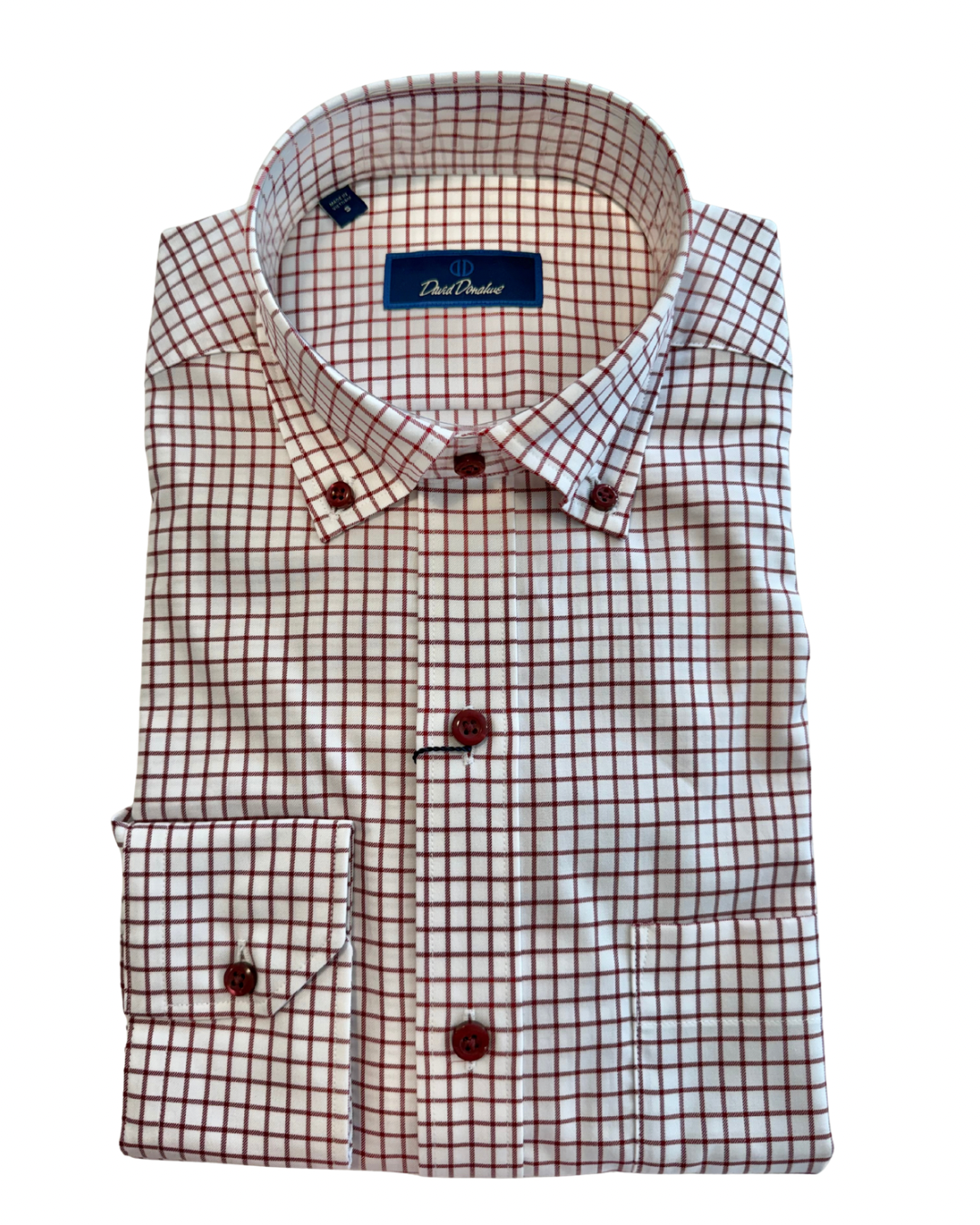 David Donahue Casual White/Crimson Check Button Down