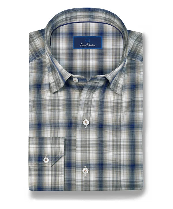 David Donahue Dune/Navy Hidden Button Down Sport Shirt