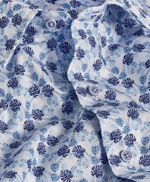 David Donahue White & Blue Tropical Print Short Sleeve Shirt