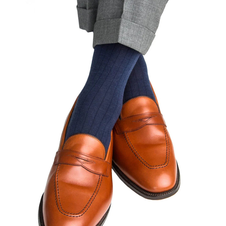 The Shirt Shop Dress Socks- Ribbed Cotton (Navy)