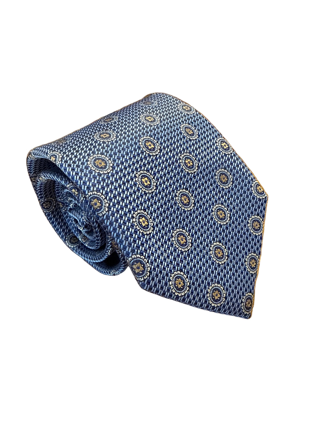 David Donahue Tie- Blue with Gold Medallions