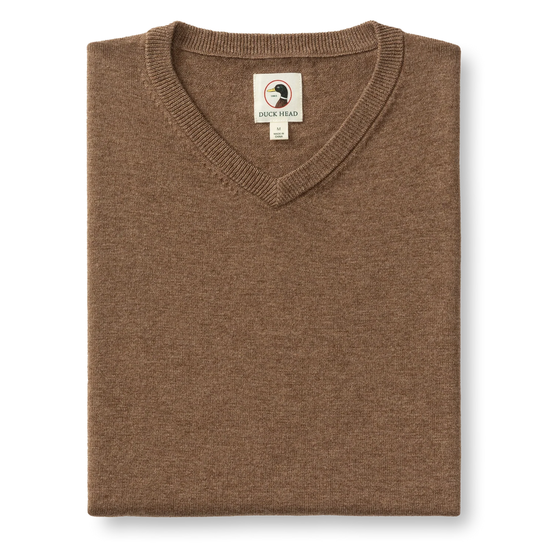 Duck Head Buckley Merino V-Neck Sweater - Dark Oak Heather