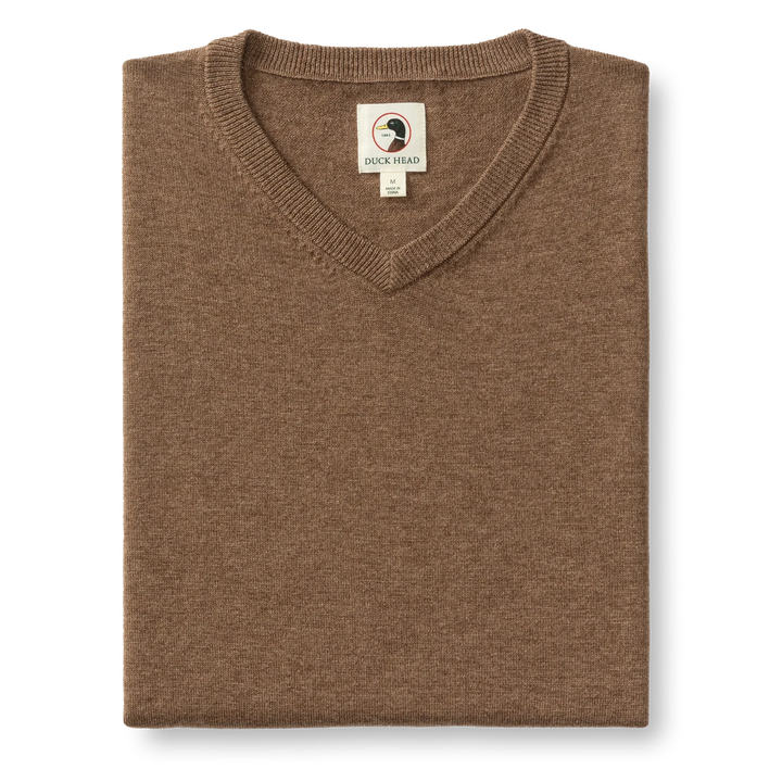 Duck Head Buckley Merino V-Neck Sweater - Dark Oak Heather