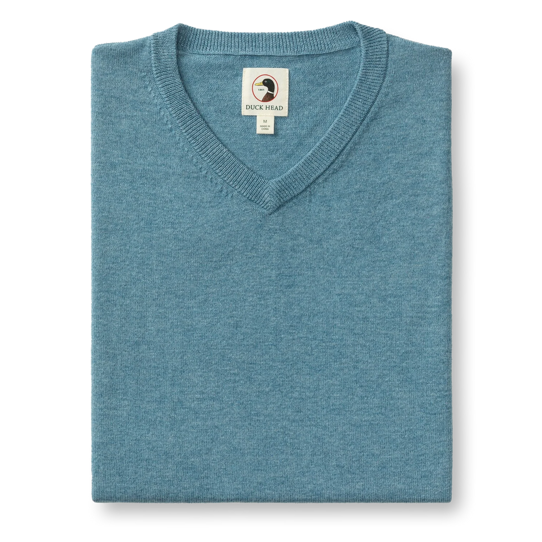Duck Head Buckley Merino V-Neck Sweater - Shadow Blue