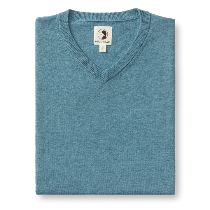 Duck Head Buckley Merino V-Neck Sweater - Shadow Blue
