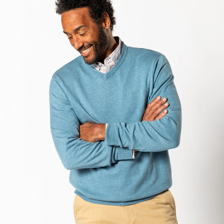 Duck Head Buckley Merino V-Neck Sweater - Shadow Blue