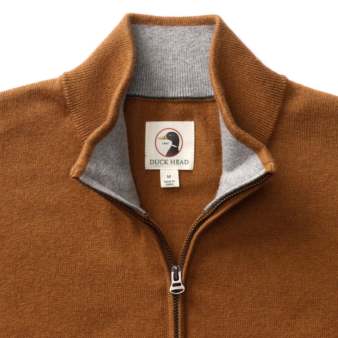 Duck Head Ridley 1/4 Zip Sweater- Dark Amber Heather