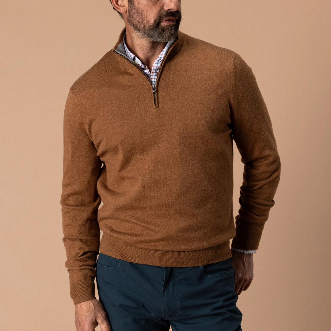 Duck Head Ridley 1/4 Zip Sweater- Dark Amber Heather