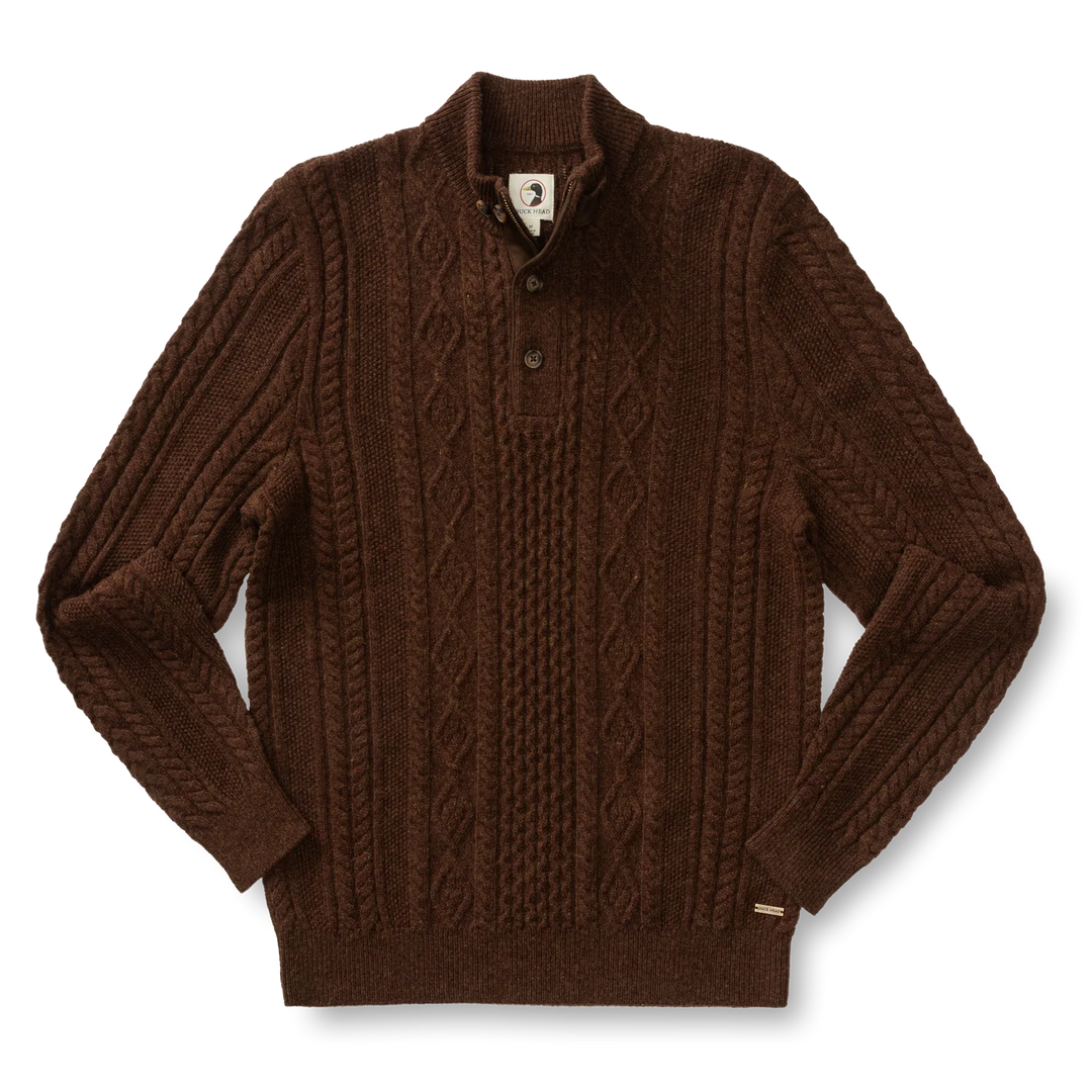 Duck Head Haines 1/4 Zip Cable Knit Sweater - Dark Brown Heather