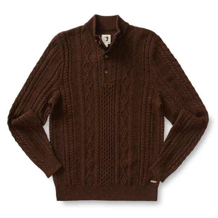 Duck Head Haines 1/4 Zip Cable Knit Sweater - Dark Brown Heather