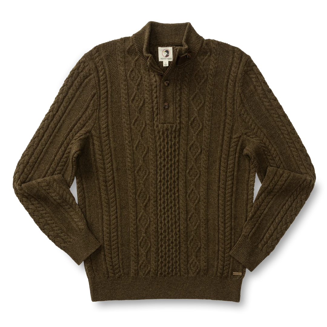 Duck Head Haines 1/4 Zip Cable Knit Sweater - Olive